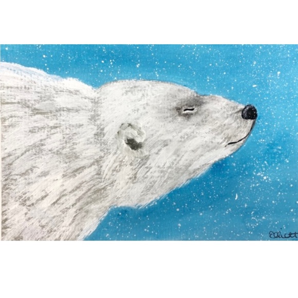 Mini Polar Bear Art Original Polar Bear Painting 4” x 6” - Picture 1 of 2
